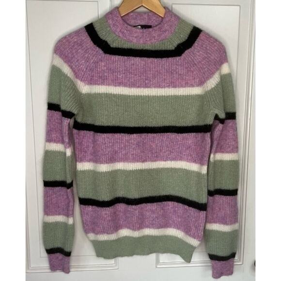 Veda Urban Outfitters Purple Green Striped Wool Mohair Blend Crewneck Sweater S - Picture 3 of 8